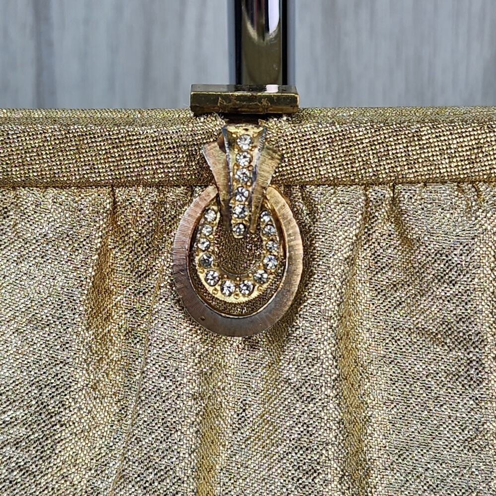 Vintage 60s 70s Gold Lame Evening Clutch Purse 6" Chain Strap Sparkly Holiday - Picture 3 of 16